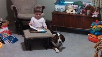 Jasper was adopted in September 2013 by Geoff and Hannah. He loves when his big sis Ella reads to him!