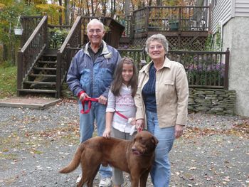 This poor guy was found dragging a chain and had a badly injured foot. After some TLC, Chester now lives with Ken & Barb (who think he is the perfect dog for them) and enjoys frequent visits from Ken and Barb's grandkids.