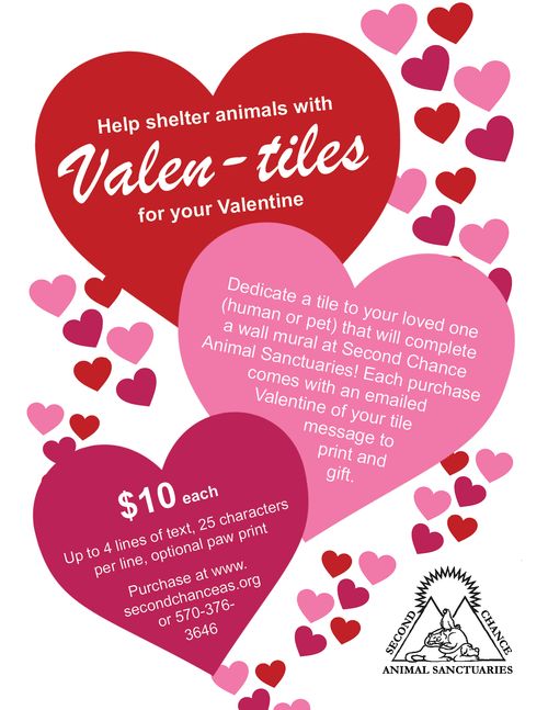If you purchase a tile now through Feb. 10, you'll receive an emailed Valentine heart with your tile message - a great gift for a loved one this Valentine's Day! Emailed Valentines will be sent between Feb. 10 and Feb. 13.