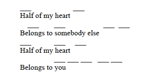 Lyric sheet, with chord spaces
