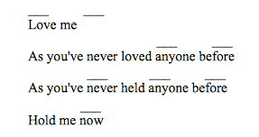 Lyric sheet, with chord spaces