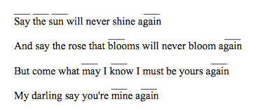 Lyric sheet, with chord spaces