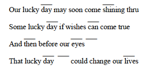 Lyric sheet, with chord spaces