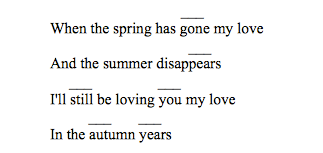 Lyric sheet, with chord spaces