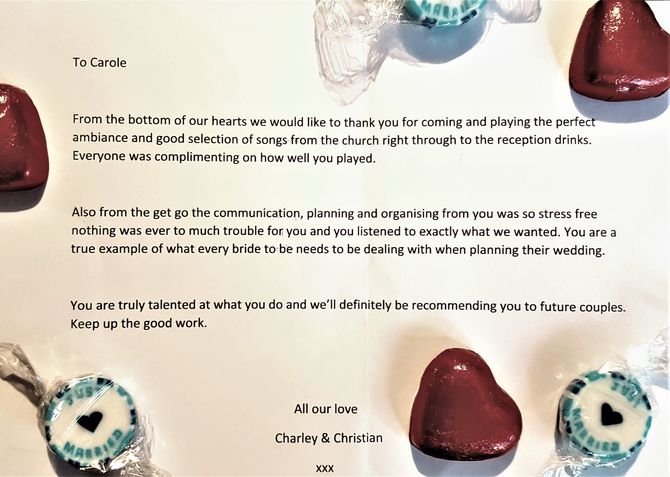 wedding ceremony music testimonial letter