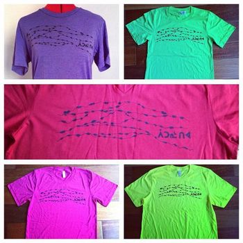Great quality unisex Beatrice Deer T-shirts with Tundra drawing by Beatrice and her name in Inuktitut syllabics. (sold out)