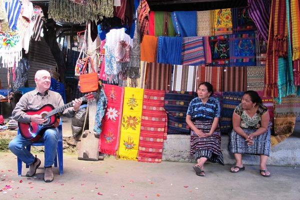 Singing "Regalos del Señor" with the women at their weaving cooperative in Santiago Zamora, Guatemala