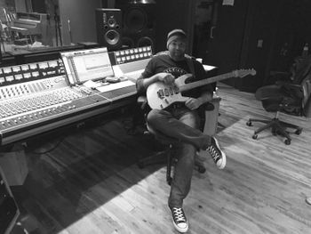 Posing in front of the console at Converse Rubber Tracks Studios in Williamsburg, Brooklyn, NY in January, 2016. Photo courtesy of Ronnie Ventura.