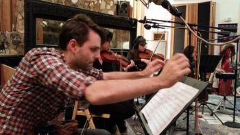 Andrew Joslyn reheasing his quartet for string parts on David's EP "Writer of Wrongs, Singer of Songs," recorded at Robert Lang Studios, October - November, 2015.