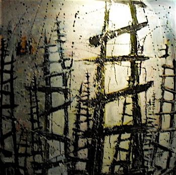 "I'm gonna climb to the top and hope to see you on the rung next to me. I like seeing you, occasionally." 48" X 48" mixed media $2200.00