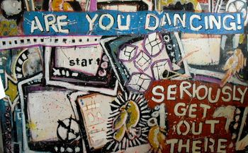 'Its like the time in your life when you shout to someone something nice and they turn around and smile. Just like that.' mixed media 48" X 60"