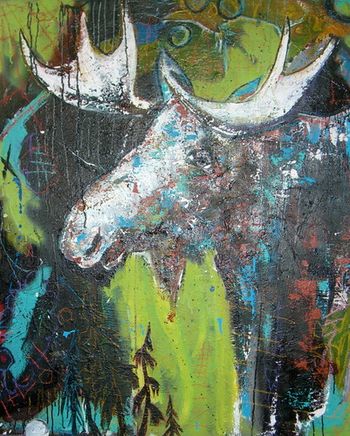 'at the end of the day its all just a mixture of slow pace, big steps and some drool every now and again' 36" X 48" mixed media SOLD