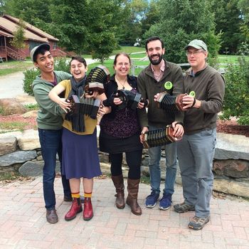 Northeast Squeeze-In with Angela DeCarlis, Amanda Whitman, and our concertina maker, Jeff Thomas. Beckett, MA. September 2018.