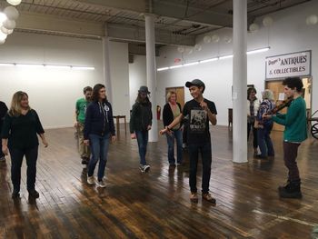 Armand teaching a flatfoot workshop with Benjamin Foss on fiddle. New Bedford, MA. December 29, 2019.