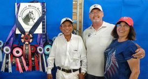 Crescent Moon Ranch trainer, Oscar Vasquez, with owners Dale Downey and Mimi Busk-Downey