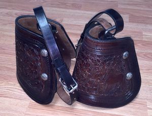 Leather Stirrups finely carved with gaiting horse and floral pattern $175.00 + shipping