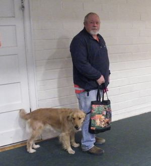 Charlie Pepos, CGC, CGCA, CGCU Evaluator, and his Golden Retriever, Betty