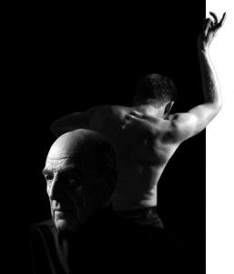 Paul Sanasardo in profile. Behind him, former Sanasardo principal dancer Dmitri Peskov.