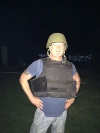 Dressed for dinner on a night raid.