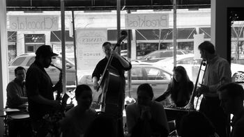 Ryan Jacobi Quartet: Kevin Jacobi (alto sax), Ryan Jacobi (drums), Joel Kelsey (bass), Lara Driscoll (piano), guest Brian Jacobi (trombone), Patrick Driscoll (photography)