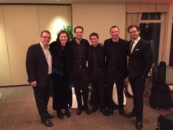 Hersey High School Alumni WInetasting Combo! Scott Casagrande (band director), Lara Driscoll (piano), Mike Malek (trombone), Ryan Jacobi (drums), Brendan Frank (guitar), Sean Jacobi (bass)