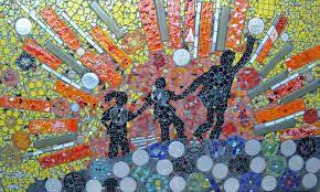 Carien Quiroga's mosaic mural 'Pathways' in Springville School