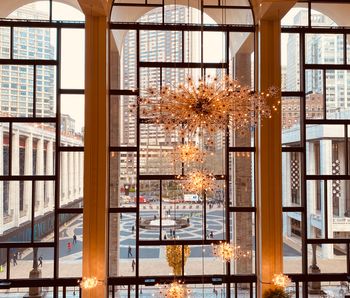 A beautiful scene of the magnificent front window of The Met from the reverse side at sunset on an early April evening prior to the performance.