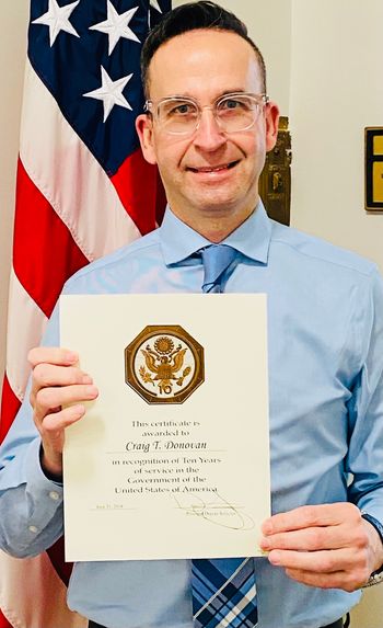 Today, my colleagues honored me for my ten years of public service to the Nation and the United States Government. In actuality, I am going on my thirteenth year in public service because reception of this award was delayed for two years due to the onset of the pandemic. Reflecting on the fulfilling years so far, I am thankful to the good Lord for calling me to the practice of law and public service and for giving me the opportunity everyday to do my very best to make a positive difference in people's lives, the protection of the environment, and for the Nation.