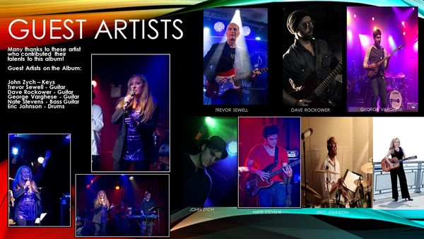 Many thanks to these artist who contributed their talents to this album! It takes a VILLAGE to make an album come to life!
Artists on the Album:
- Christina Gaudet - Music, Lyrics, Guitar
- John Zych - Keys
- Trevor Sewell - Guitar
- Dave Rockower - Guitar
- George Varghese - Guitar
- Nate Stevens - Bass Guitar
- Eric Johnson - Drums