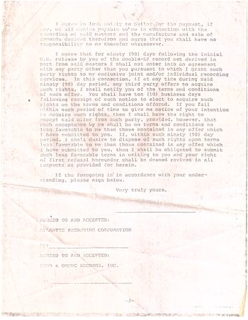 Aliens/CBGB's/Atlantic contract for 2nd CBGB's dlb Live LP 1976. Aliens dropped before record released due to break up.