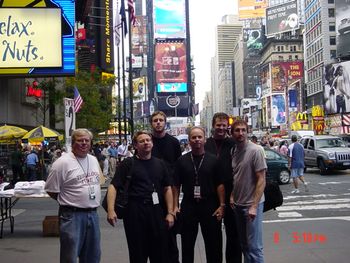 From Bryant Drive in Tuscaloosa to Times Square, we'll play a gig anywhere. The guys...taking in the sites of the Big Apple before heading down to play three shows. After this picture was taken, Moeller ran over to the MacDonalds and ate three Big Macs, 2 large fries, an apple pie and a small glass of water.