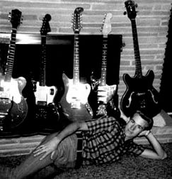 Bob posing with his guitars in 1965 L-R 6122 Gretsch Chet Atkins Country Gentleman, '64 Fender Jaguar, '64 Fender 12 string, '64 Jansen Jazzman (Made in Auckland, NZ), Guild Starfire Bass