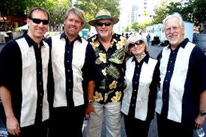 The Surfaris with Mr. Rock N Roll Brian Beirne Backstage at the Glendale Cruise Night. Brian currently manages the band. We love Brian Beirne!