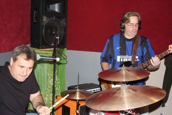 Keith Lenn and drummer Doug Maresca at Last Stop Studio in Orangeburg, NY rehearsing for a Sonny Lee and the Layovers gig