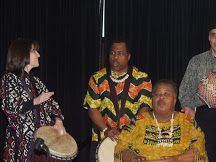 Carrie "Big Mama" Farley performing her poem I am the Drum with Jaliya and myself.