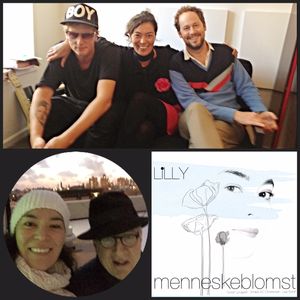 Anders AC Christensen, Lilly & Gustaf Ljnggren in the studio, Sep 2014, when recording Menneskeblomst. Left bottom corner, Lilly & Lew Soloff at the rooftop in Brooklyn, Jan 2015, before recording trumpet downstairs in his apartment.