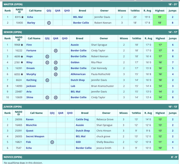 AR All Division Results (no lap dogs entered)