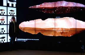 Hiperspace display of Neolithic arrowheads from Jordan. Photographer: Gene Berryhill (standing to the left). Photo of Gene: UC San Diego, CA staff.