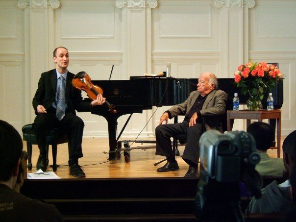 presenting longtime mentor Ruggiero Ricci (1918-2012) with his last pedagogical work "Ricci on Glissando" at my alma mater, the Music Institute of Chicago 2009