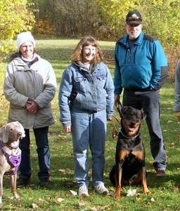 Jay-San's Armin Hammer Cosmo, CD, TD, RN (Kramer) owned by Donna Garske, shown earning his TD at the Weimeraner Test with Judges Pam German and Wally O'Brien. Kramer is out of A/C CH. Phantom Wood Armin, CD, TDX, HT x CH. Jay-San's Tailor Made For me, CD, TD.
