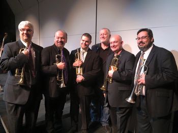 Dr. Keith Winking, Dr. Stephen Hawk, Dr. Andy Cheetham, Dr. Jack Burt, and Dr. Adrian Ruiz, pictured with Mr. James Morrison. It was an honor to share the stage with these fine trumpeters/jazz educators (February 2016).