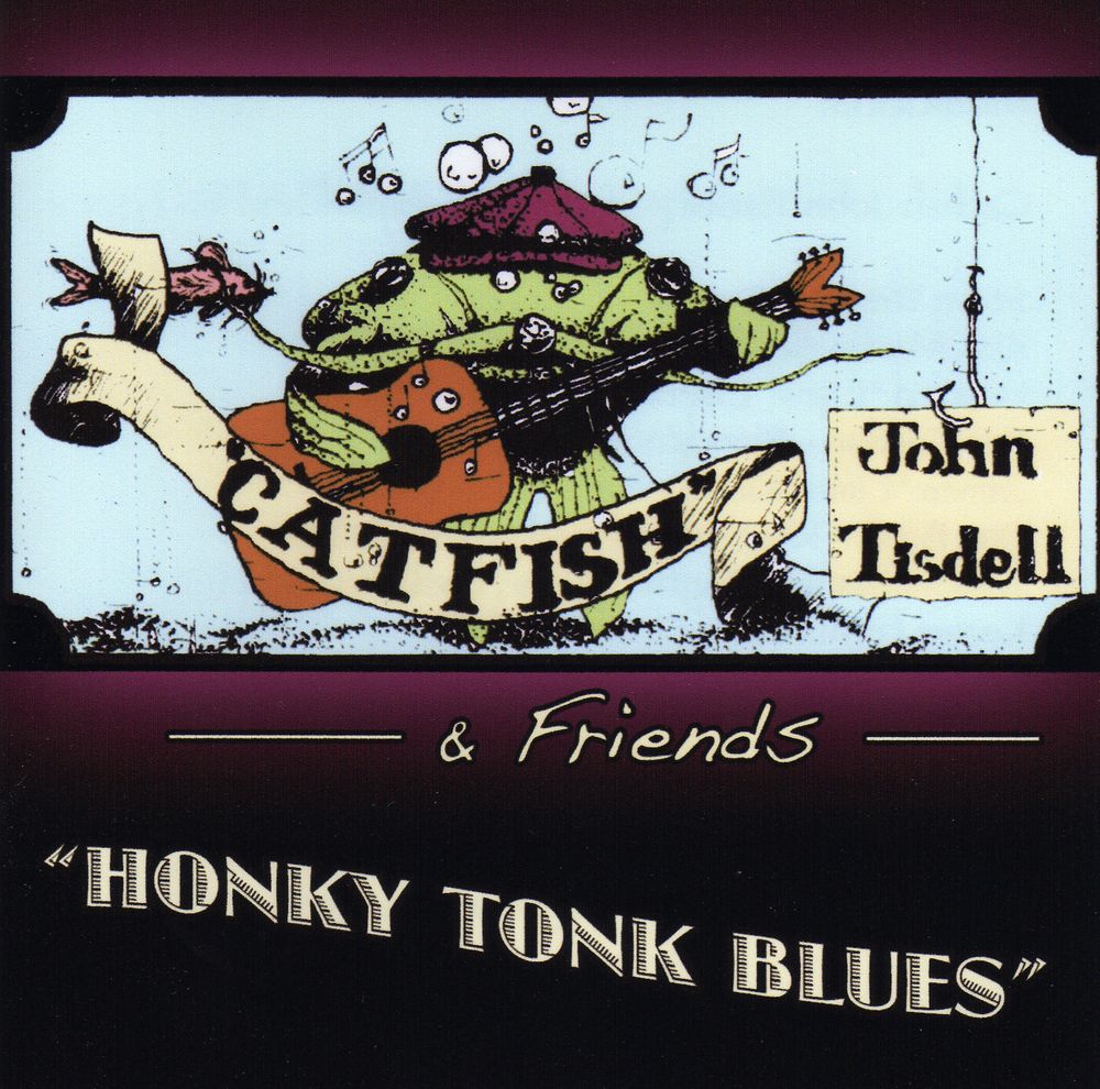 Catfish John's "Aquarium" design on a black T-shirt. This drawing was done by the artist (and Mime) Stanley Heap.
( They met in a club where Catfish was performing and Stanley made a sketch of him playing the fiddle) Buy one and get a free "Honky Tonk Blues" album.
Order now and get an additional download code for second free album called "Dirty Business".
$25 Black (Medium,Large or Extra Large)
To order click on photo