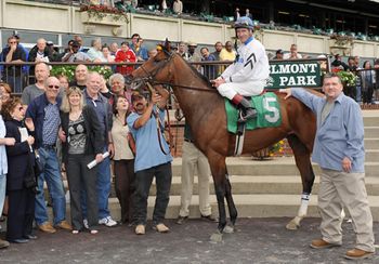 David Prine - Trainer In The Winners Circle - Belmont Park NY Halation - Memorial Day 2008 www.puckerridgefarm.com www.puckerridgeracing.com