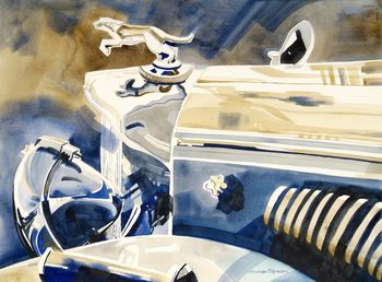 "38 Jag" This car has all of the tools in the lid of the trunk to enable the driver to do on the spot repairs since service stations were few and far between in 1938. 30"x 22" Original sold. Prints available.