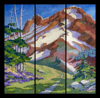 A 6' x 6' tryptych of Mt. Hood with the Pacific Crest Trail in the foreground. Sold No prints available.
