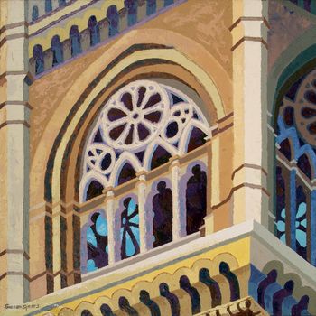 26"x26" palette knife acrylic of the Congregational Church Steeple with all of its detail done for the Portland City Grill. Prints on canvas available. Original is sold.