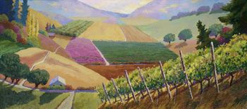 2.5' x 4' palette knife painting of the Willamette Valley from one of the local wineries located out in the country west from Newberg, Oregon. Sold No prints