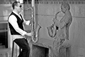 Robb Calabro - Tenor Sax - Robb is a gifted Saxophone player and can be seen around Chicago as a sideman for many acts. Rob is the leader of our horn section lovingly named "The Greedy Blasters" or "The Blasters" for short. Keep an eye out for Robb during one of our shows. Rob during a show can bee seen playing and dancing with the crowd and on occasion playing a solo on top of a ladder!.... yes, really!