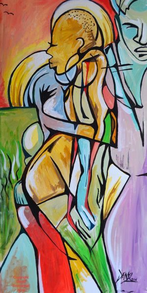 First Sunrise- First sunrise represents the dawn of humankind. The central figure is a woman accompanied by her partner and child as they look towards the welcomed power of the sun. The opening theme representing humankind is a fanfare that can be heard at throughout the entire thirteen piece work.