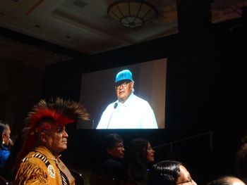 2017 NAMA's Felipe Rose of the Village People looks on as Gary Farmer receives a Lifetime Achievement Award. 2017 NAMA's